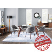 Lumisource DT-6638FOLIA WLCL Folia Mid-Century Modern Dining Table in Walnut Wood with Clear Tempered Glass